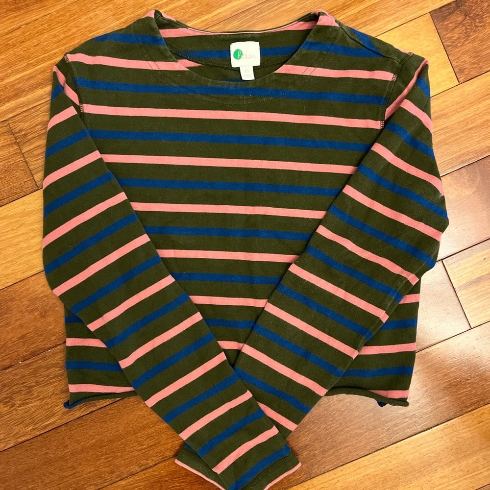 Boden green shirt with pink and blue stripes size xs.